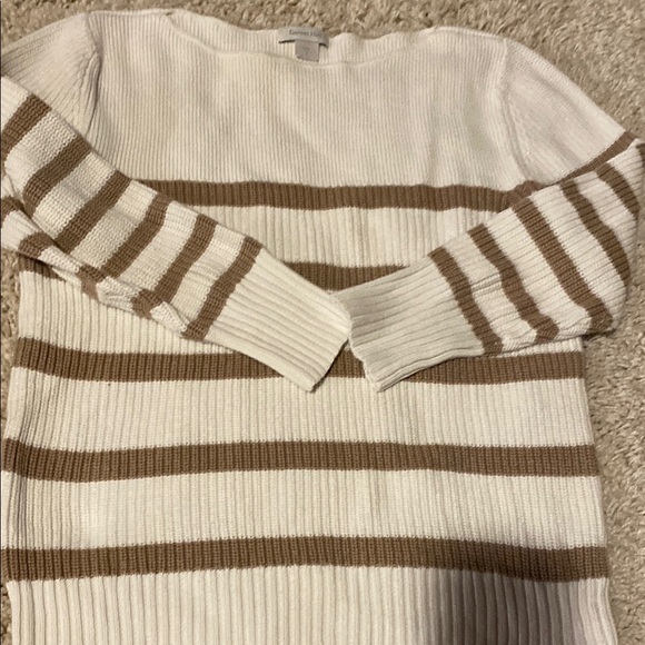 Striped White and Tan Sweater garnet hill - Picture 3 of 6